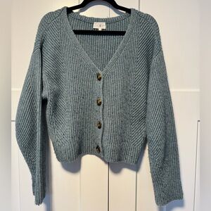 Lou & Grey Blue Ribbed Cardigan Sweater